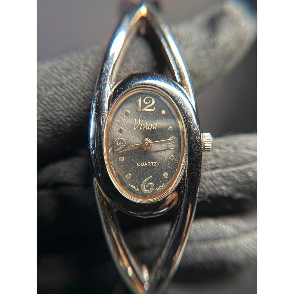 Vivani Women’s Cuff Watch Black Gold Tone Quartz Accutime Japan Movt K1194A